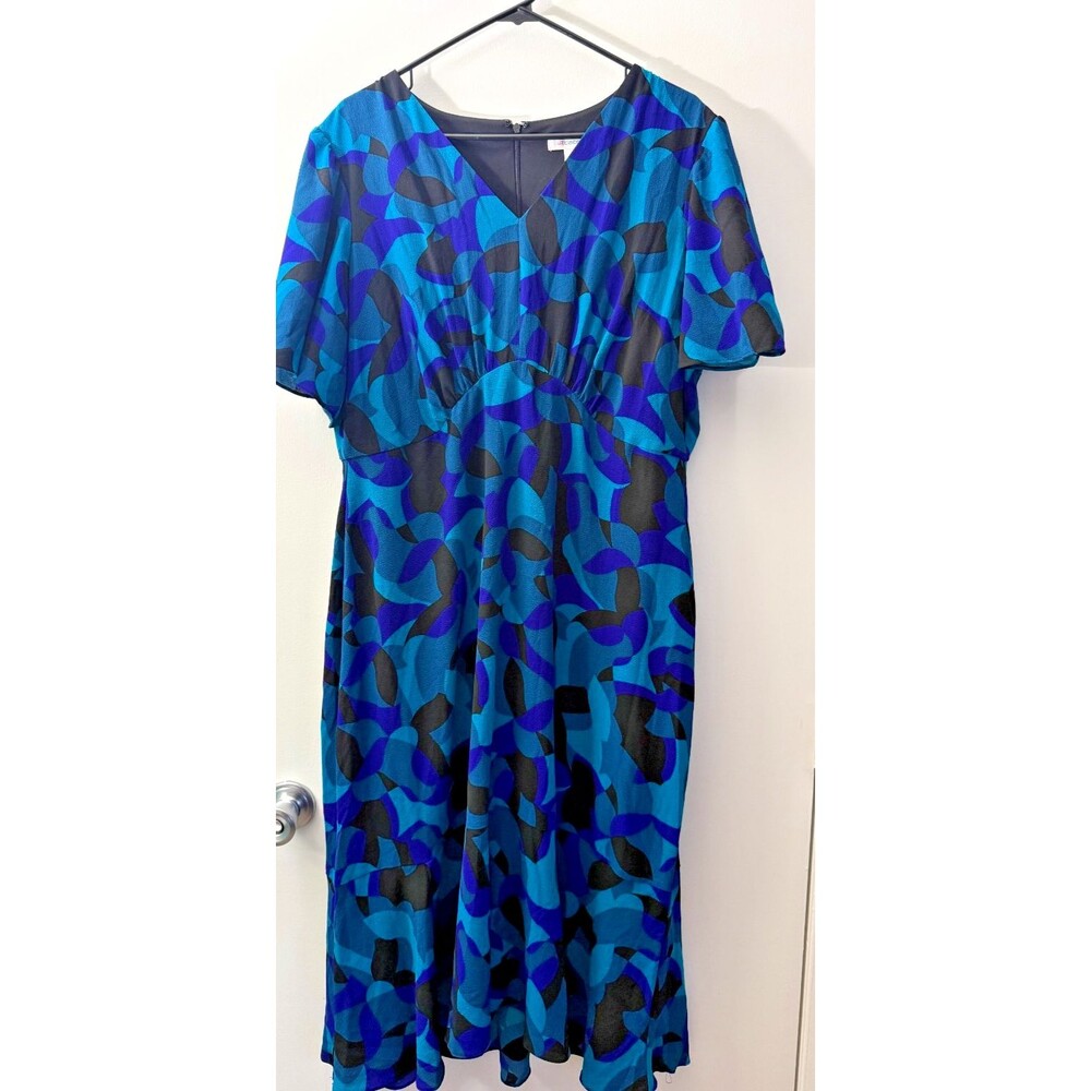 Women's Graphic 90s Vintage Career Dress 1X 18 Liz Claiborne Blue Purple Office